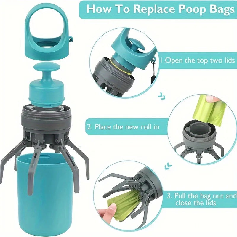 1Pc Portable Dog Poop Scooper with Built-In Bag Dispenser, Lightweight Claw Design Dog Excrement Picker Shovel for Easy Cleanup